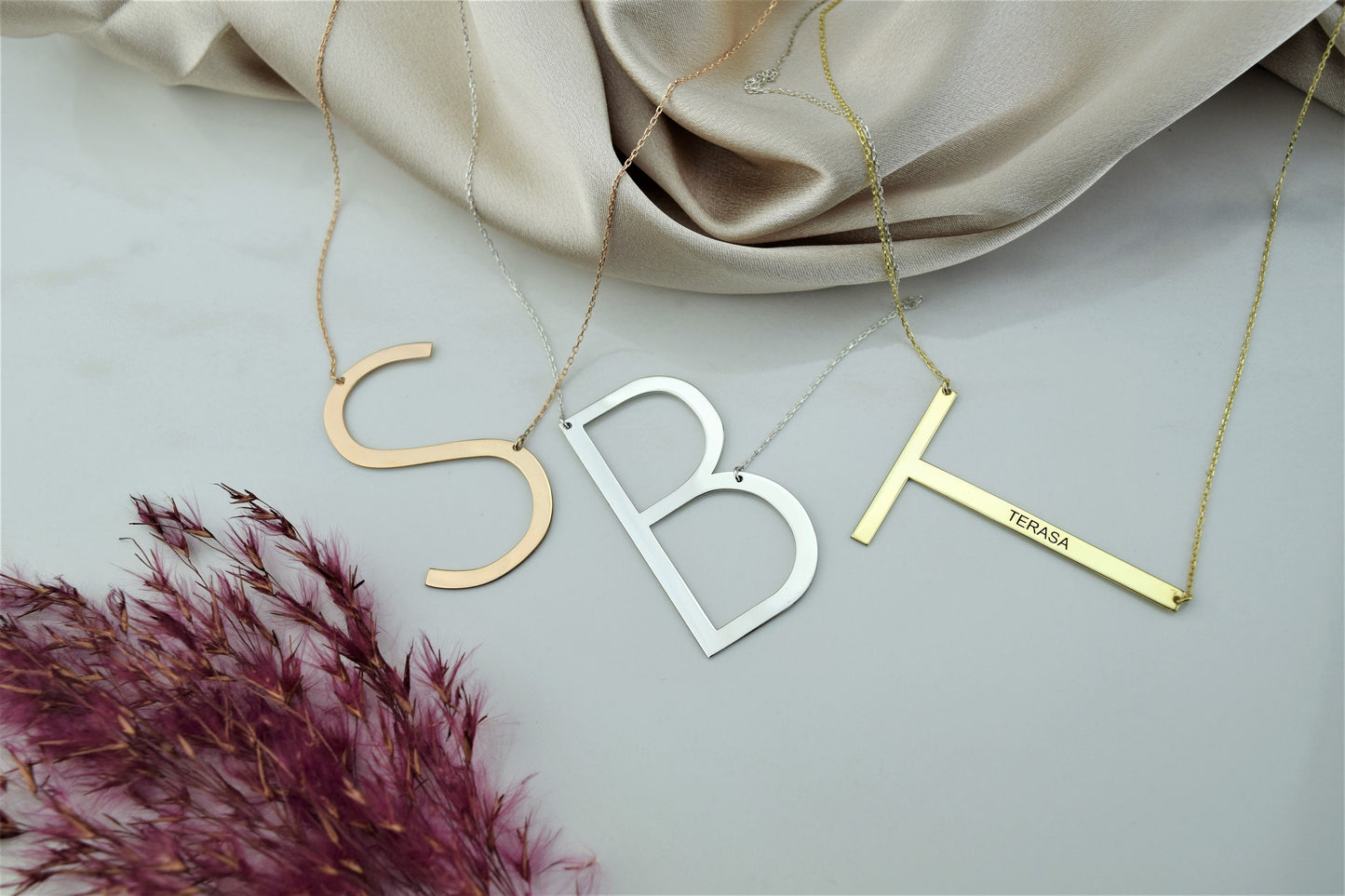 Custom Big Initial Necklace, Sideways Huge Letter Necklace, Perfect Gifts Jewelry - silvergoldandrose