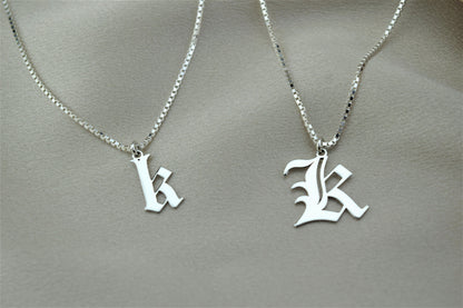 Sterling Silver Mens Necklace, Initial Necklace, Box Chain Old English Letter Jewelry Personalized • Gothic Style Custom Necklace - silvergoldandrose