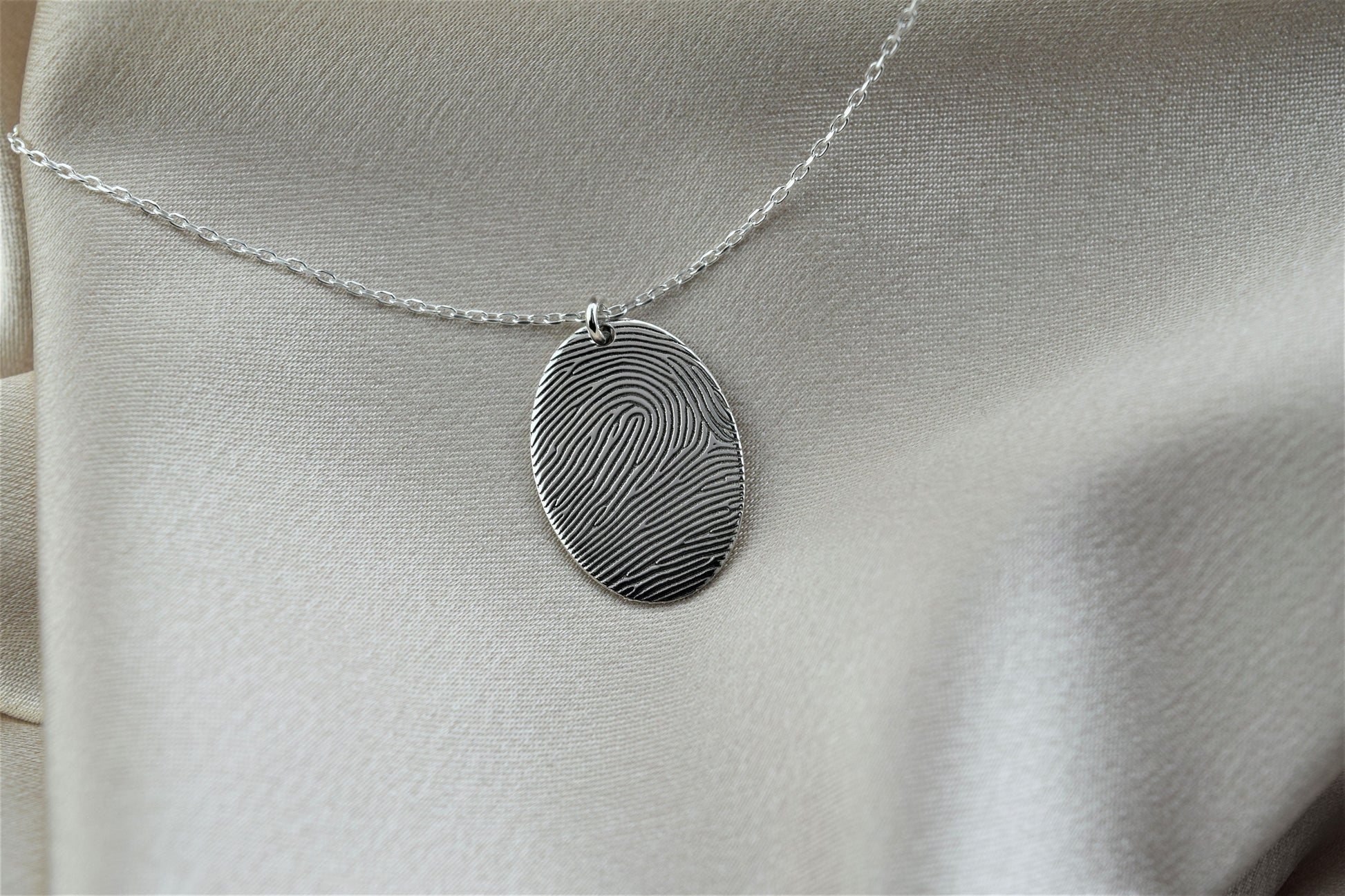 Actual Fingerprint Necklace, Memorial Jewelry Necklace in Sterling Silver • Oval Fingerprint Jewelry • Fingerprint and Handwriting Necklace - silvergoldandrose