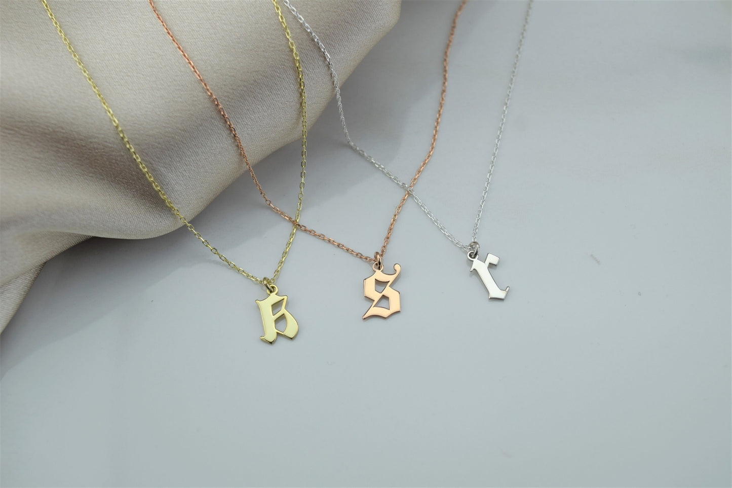 Custom Solid Gold Old English Initial Necklace, Handmade Dainty Letter Gold Necklace • Gold Pendant Necklace by Necklace Dream World