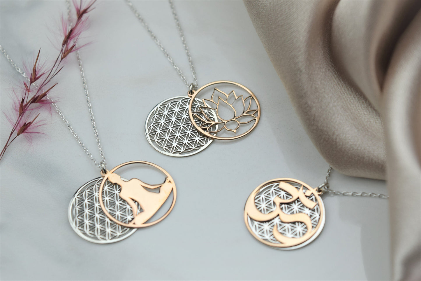 Flower Of Life Necklace • Om Necklace • Lotus Necklace • Flower of Life Pendant • Dainty Yoga Necklace • Lotus Necklace Sterling Silver - silvergoldandrose