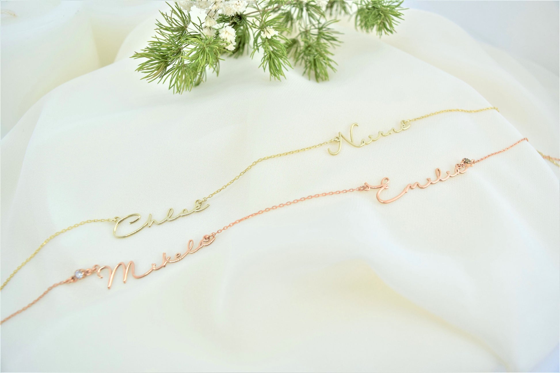 Personalized Two Name Necklace Gold, Silver, Rose Gold • Jewelry with Diamond, Birthstones and Gemstones - silvergoldandrose