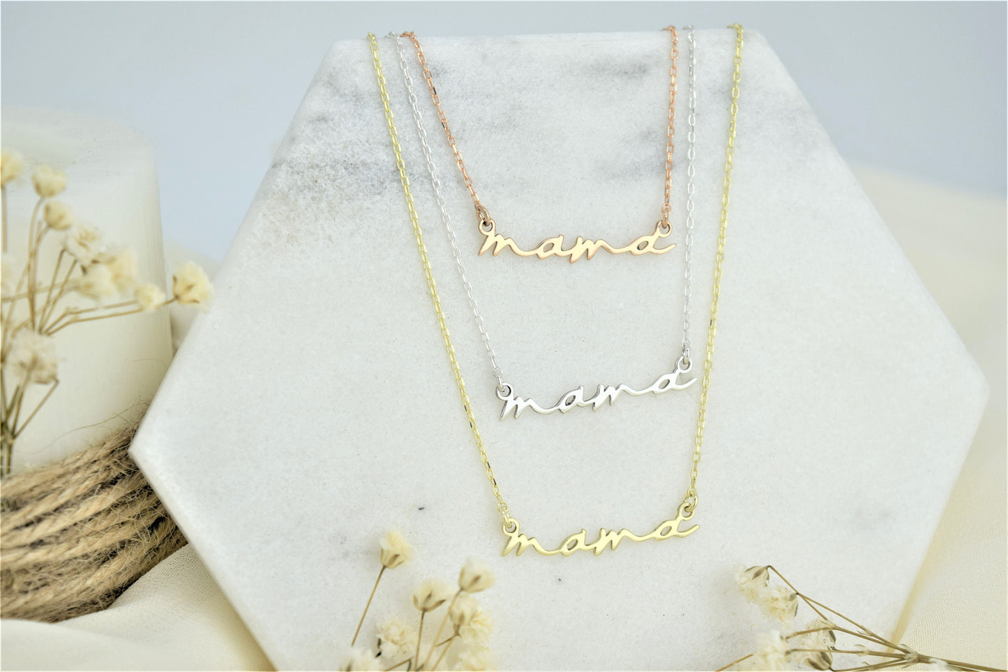 Mama Necklace • Mom Necklace • Mothers Necklace • 925 Sterling Silver, Gold and Rose Gold • Gift for Wife • Ready to Ship Gifts for Her - silvergoldandrose