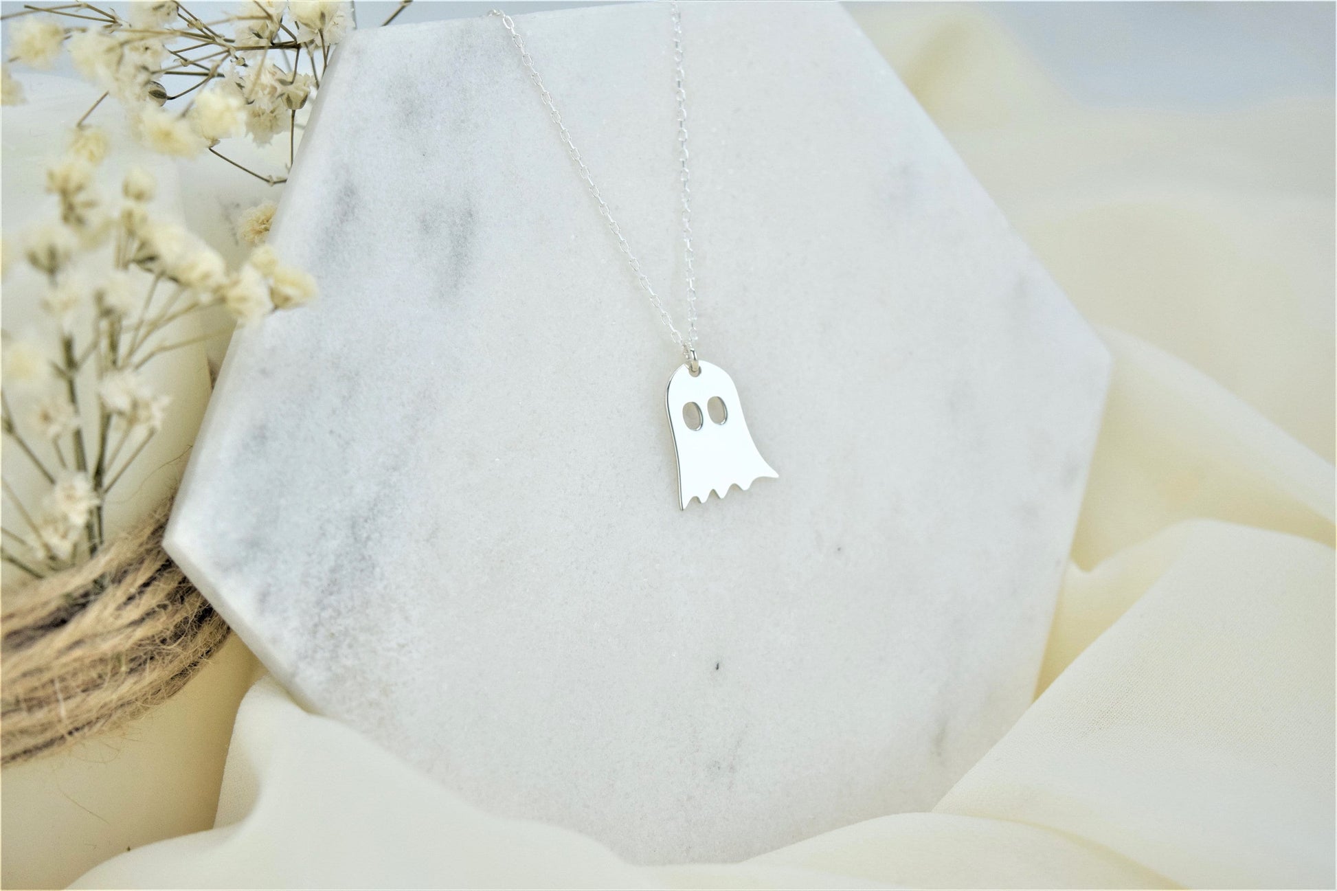 Sterling Silver Tiny Ghost Necklace • Halloween Ghost Necklace • Kids Necklace • Cute Spooky Boo Emoji  • Halloween Gift • Gift for Her - silvergoldandrose