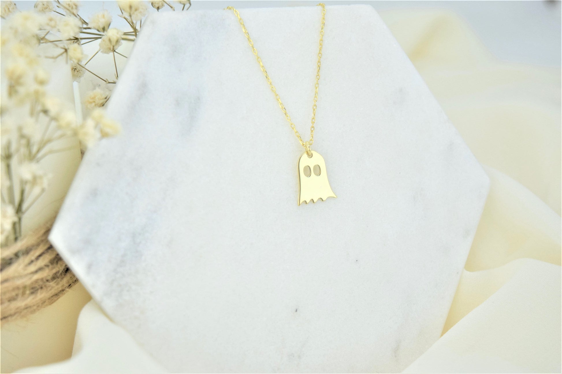 Sterling Silver Tiny Ghost Necklace • Halloween Ghost Necklace • Kids Necklace • Cute Spooky Boo Emoji  • Halloween Gift • Gift for Her - silvergoldandrose