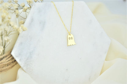 Sterling Silver Tiny Ghost Necklace • Halloween Ghost Necklace • Kids Necklace • Cute Spooky Boo Emoji  • Halloween Gift • Gift for Her - silvergoldandrose