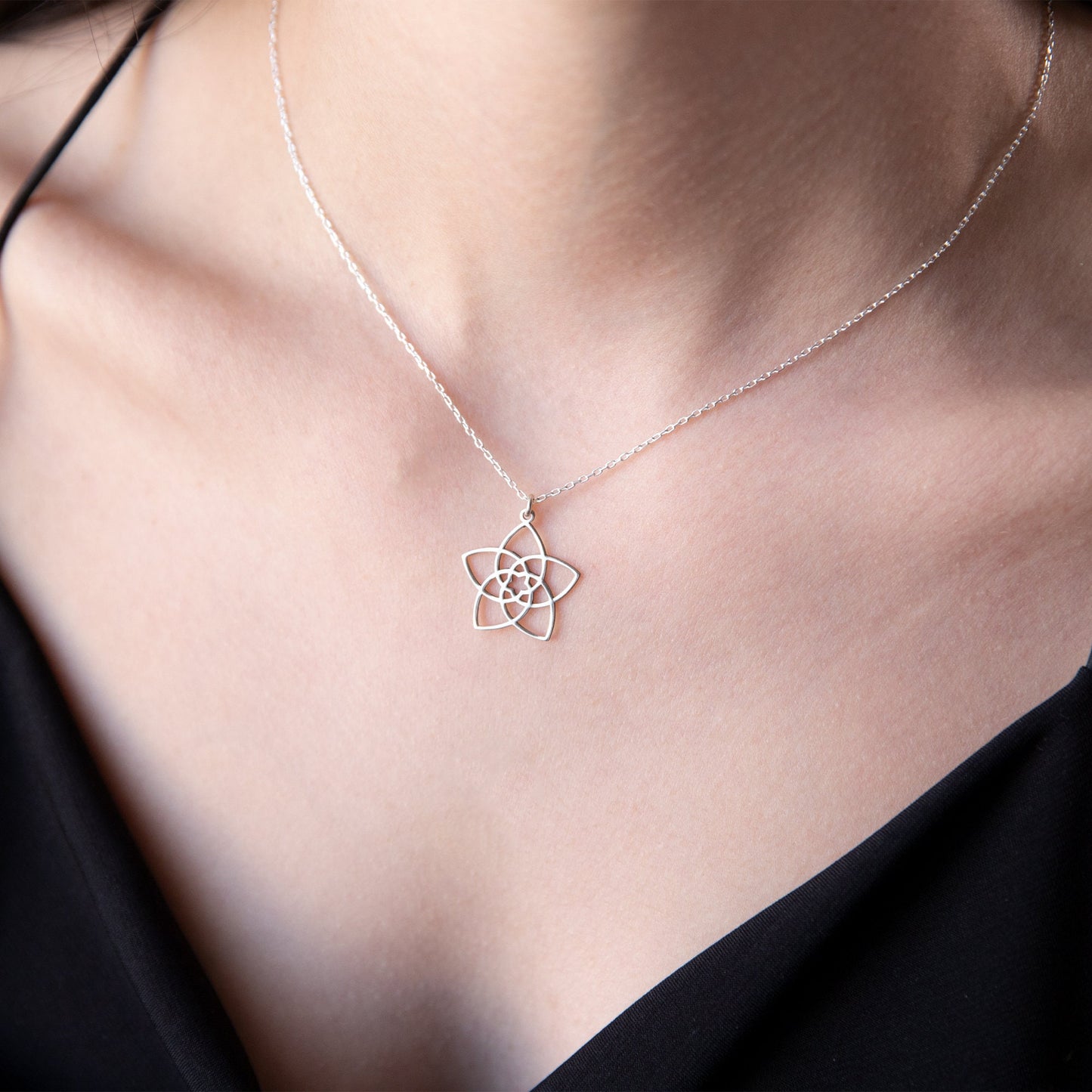 14K Gold Venus Necklace • Venus Flower Necklace • Flower of Venus Sign, Symbol Jewelry • Sterling Silver, Rose Gold and Gold, Birtday Gifts - silvergoldandrose