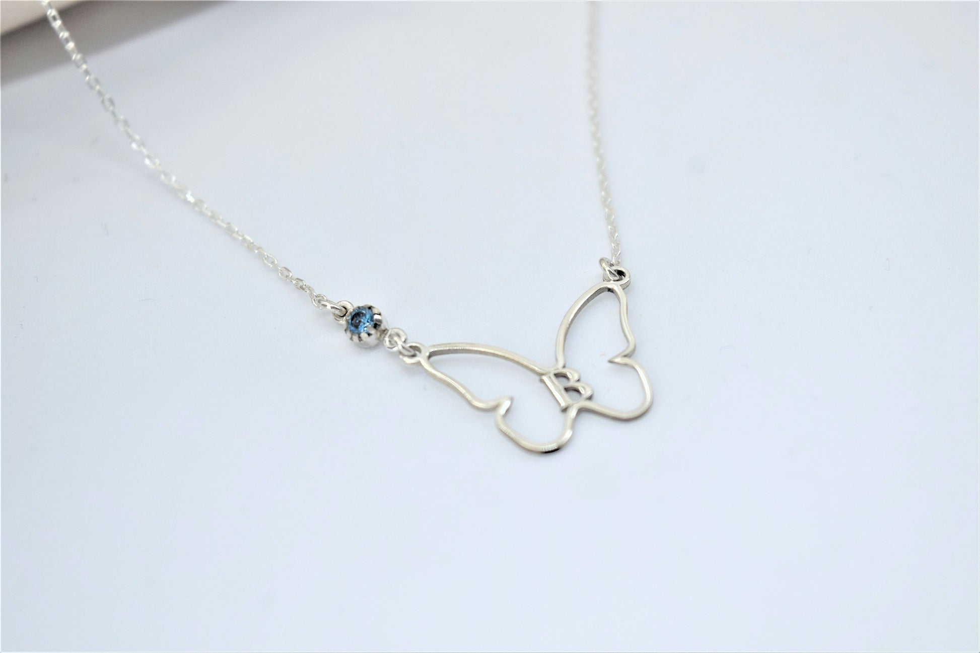 Personalized Butterfly Necklace • Initial Handmade Butterfly Jewelry with Birthstone • Silver, Gold, Rose Gold - silvergoldandrose
