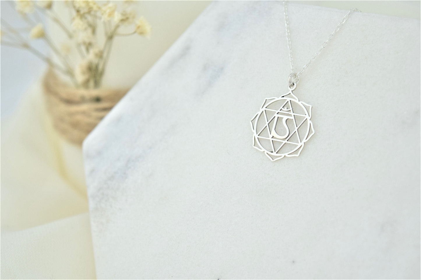 Heart Chakra Necklace, Anahata Yoga Jewelry • Handmade Hindu Wedding Gift • 925 Sterling Silver Seven Chakras Symbols by NecklaceDreamWorld - silvergoldandrose