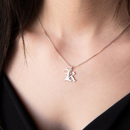 Sterling Silver Mens Necklace, Initial Necklace, Box Chain Old English Letter Jewelry Personalized • Gothic Style Custom Necklace - silvergoldandrose