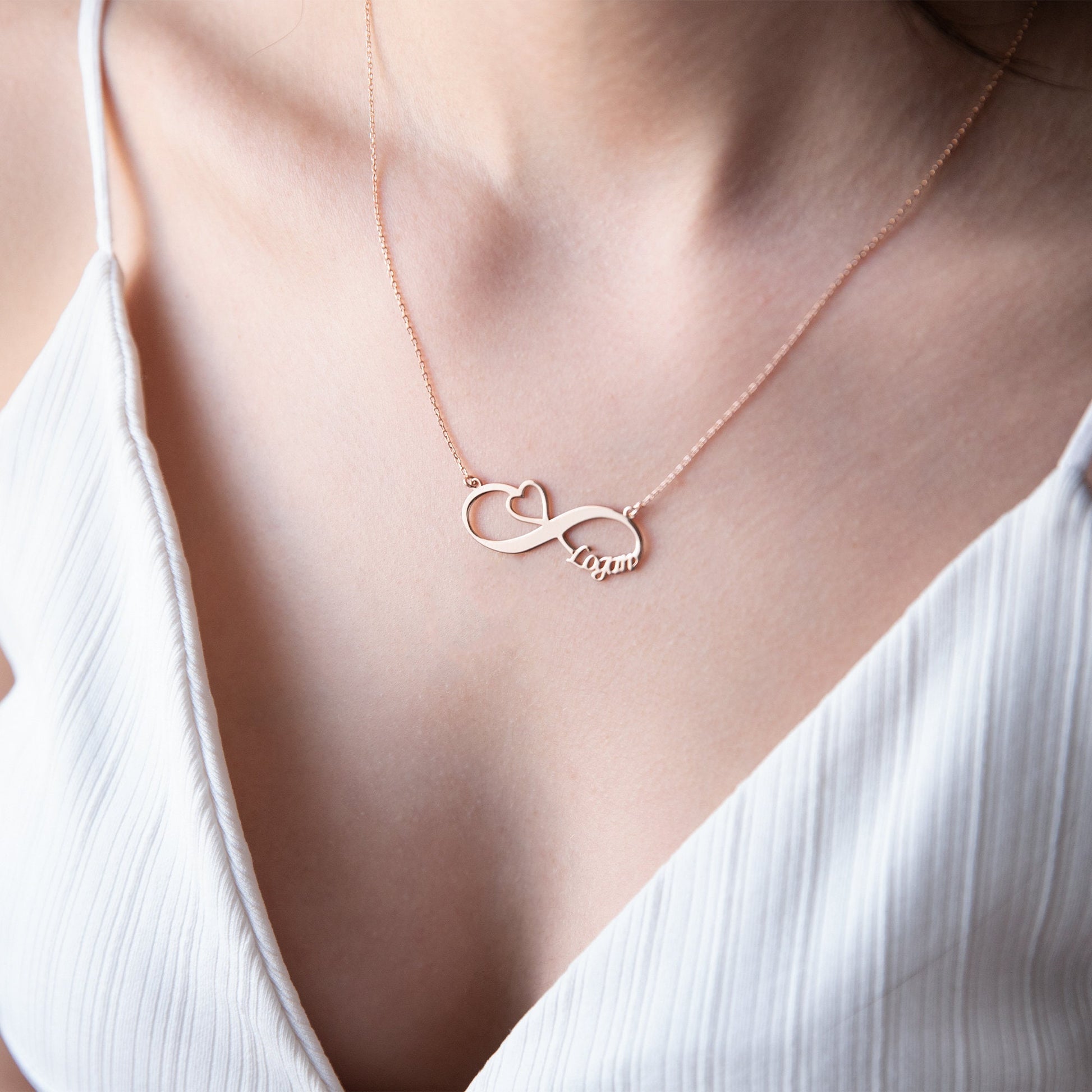 Handmade Infinity Name Necklace • Name Necklace With Heart • Infinity Necklace With Heart • Personalized Necklace • Love Necklace - silvergoldandrose