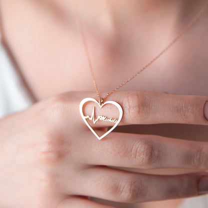 Personalized Actual Heartbeat Necklace, 8K Solid (Real) Gold Memorial EKG Necklace, Custom Heartbeat Necklace by NecklaceDreamWorld - silvergoldandrose