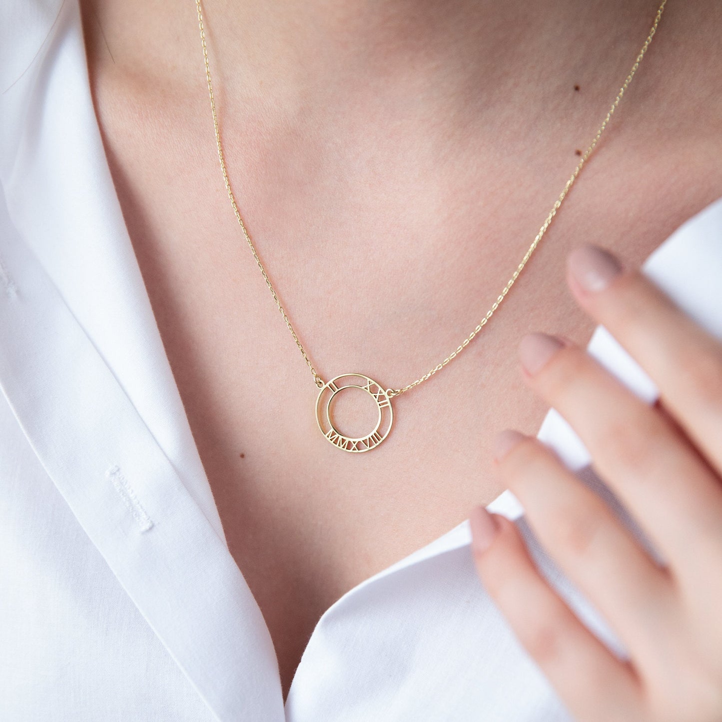 14K Real Yellow Gold Roman Numerals Necklace | Personalized Mothers Jewelry | Custom Wedding Date Gift | Personalized Jewelry - silvergoldandrose