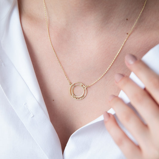 14K Real Yellow Gold Roman Numerals Necklace | Personalized Mothers Jewelry | Custom Wedding Date Gift | Personalized Jewelry - silvergoldandrose