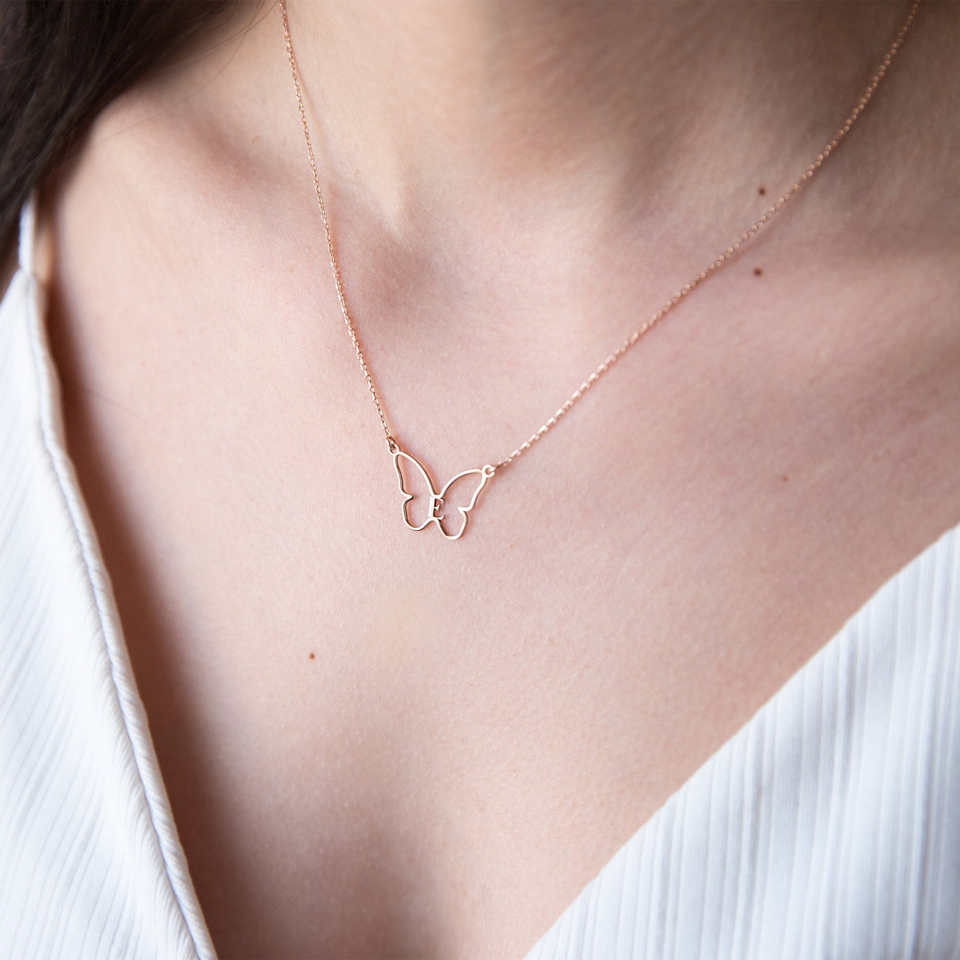 Personalized Butterfly Necklace • Initial Handmade Butterfly Jewelry with Birthstone • Silver, Gold, Rose Gold - silvergoldandrose