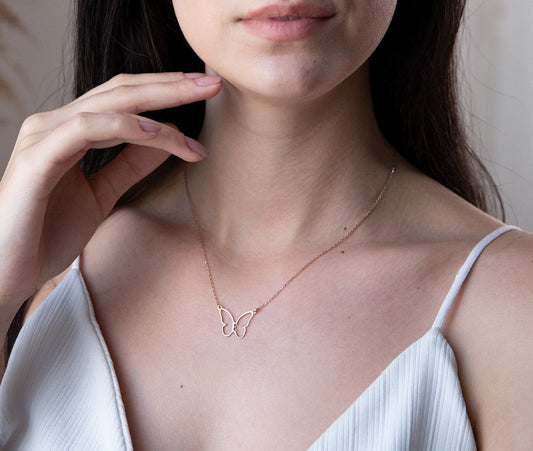Personalized Butterfly Necklace • Initial Handmade Butterfly Jewelry with Birthstone • Silver, Gold, Rose Gold - silvergoldandrose