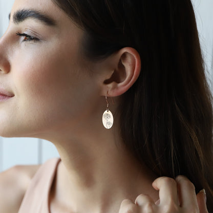 Dainty Dangle Birth Flower Earrings, 14K Rose Gold Minimalist Month Floral Signet Earrings • Personalized Handmade Jewelry - silvergoldandrose