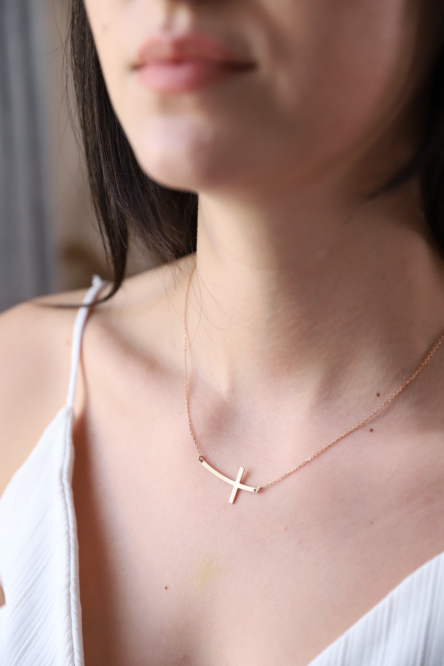 Sterling Silver Cross Necklace for  Women, Dainty Sideways Cross Necklace with Birthstone • Minimalist Cross Jewelry • Gift for Her - silvergoldandrose