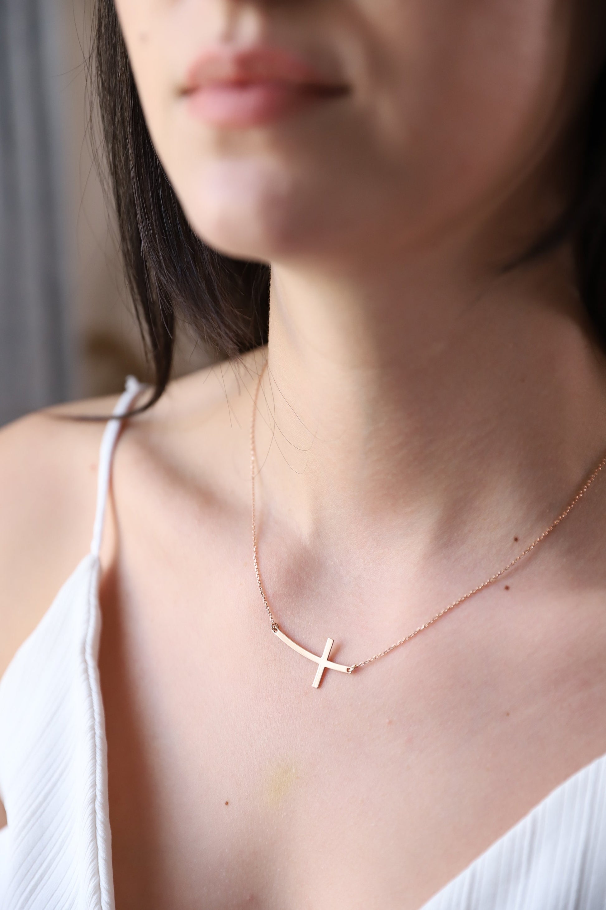 Sterling Silver Cross Necklace for  Women, Dainty Sideways Cross Necklace with Birthstone • Minimalist Cross Jewelry • Gift for Her - silvergoldandrose