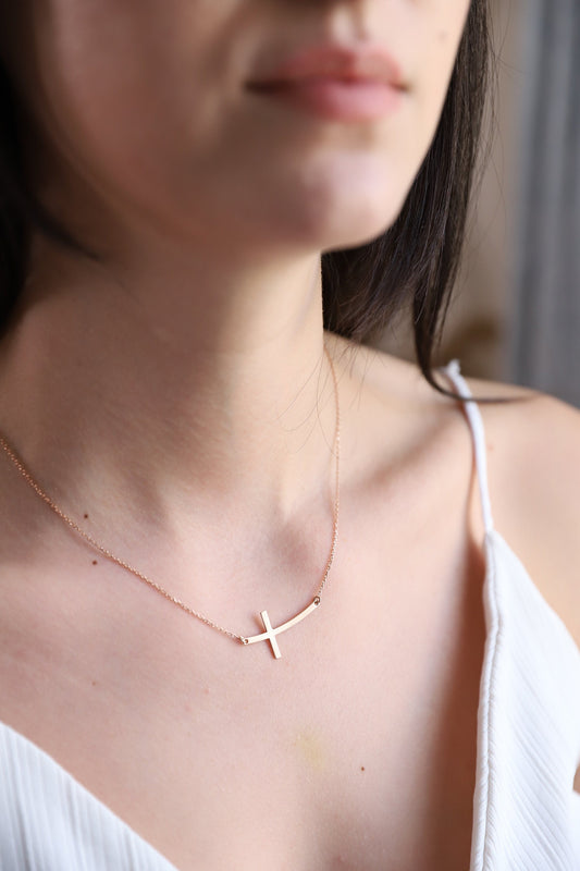 Sterling Silver Cross Necklace for  Women, Dainty Sideways Cross Necklace • Minimalist Cross Jewelry • Gift for Her - silvergoldandrose
