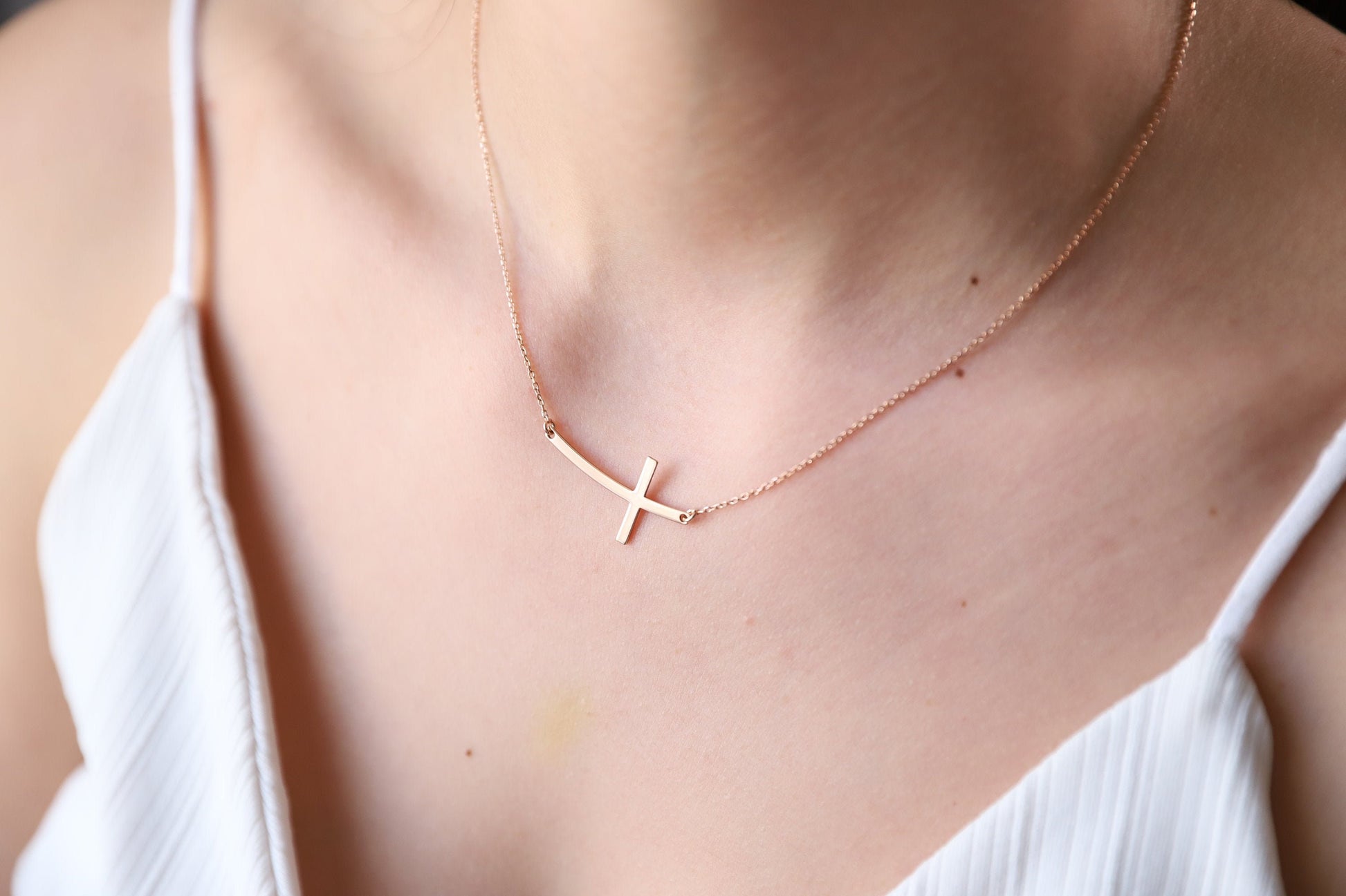 Sterling Silver Cross Necklace for  Women, Dainty Sideways Cross Necklace with Birthstone • Minimalist Cross Jewelry • Gift for Her - silvergoldandrose