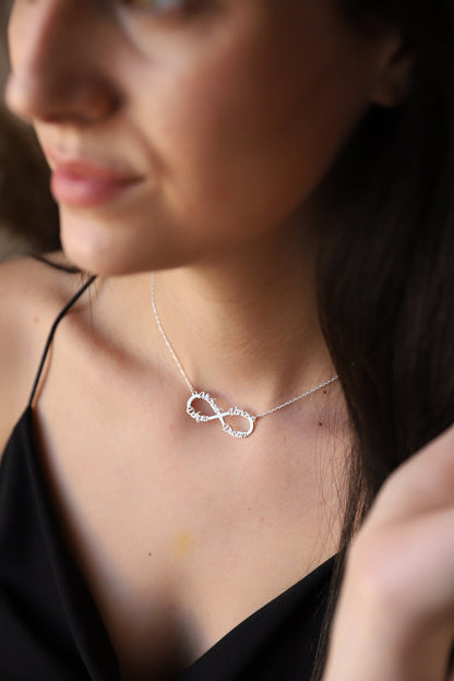 Personalized Infinity Name Necklace, Family Infinity Necklace, Infinity Necklace with Names,Silver Infinity Necklace, Gold Infinity Necklace - silvergoldandrose