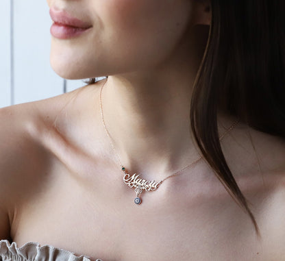 SilverGoldandRose Personalized Evil Eye Necklace with Custom Birthstones in Gold or Silver