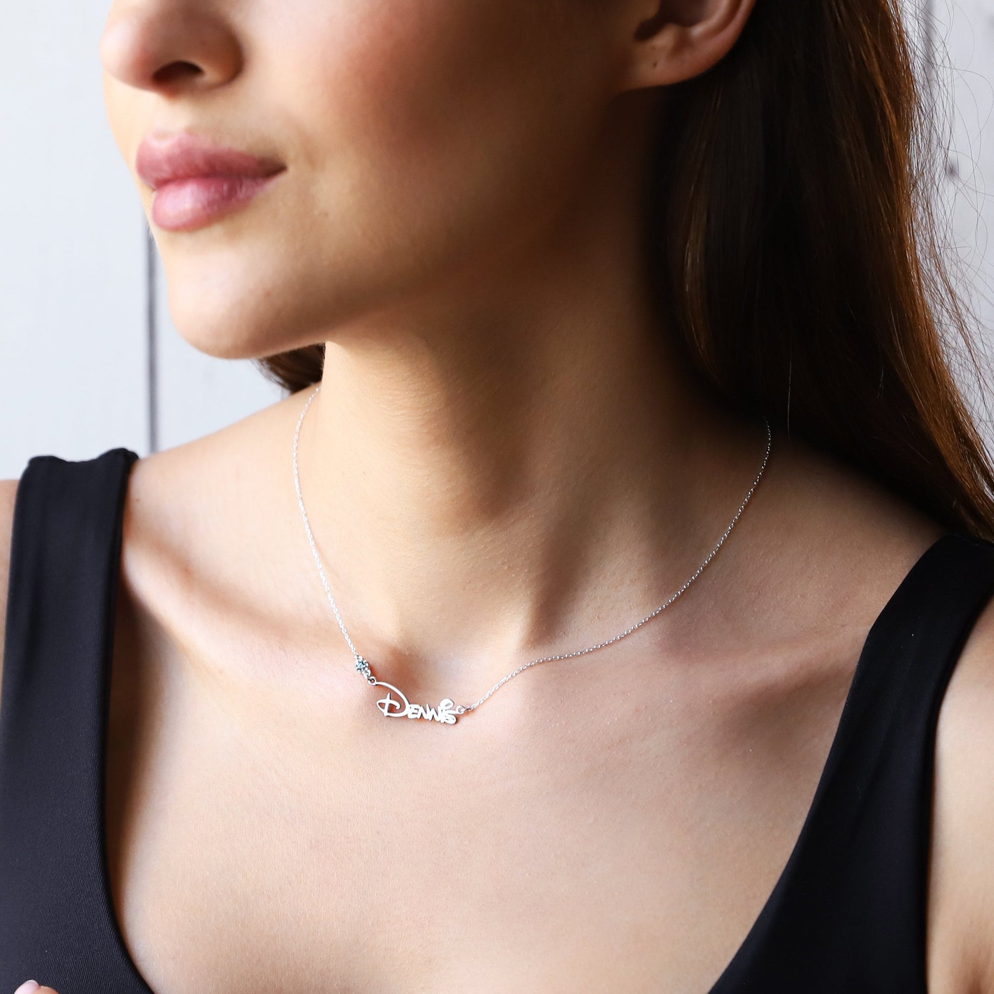 Comics Name Necklace with Birthstone for Daughters | Minimalist Amethyst Name Necklace | Personalized Jewelry | Birthday Gift - silvergoldandrose