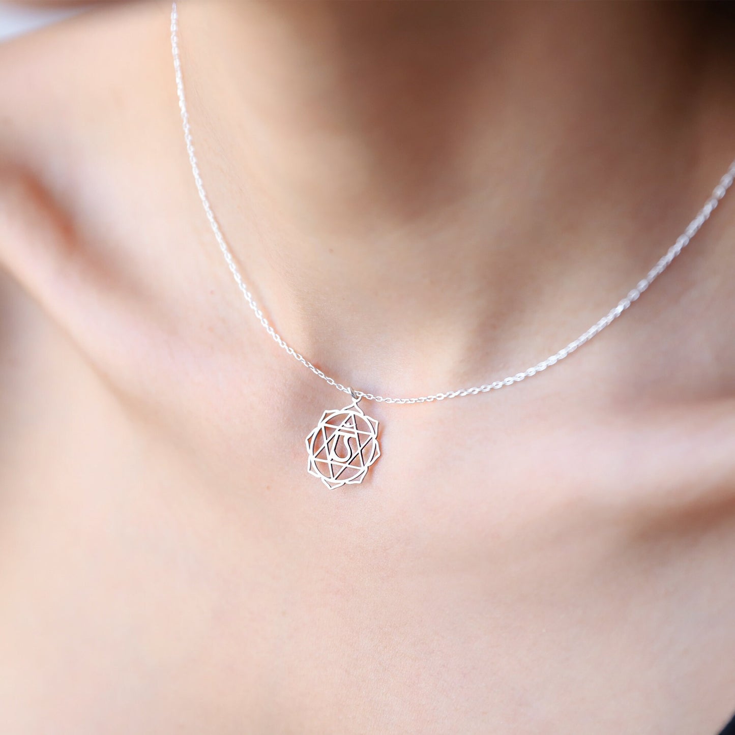 Heart Chakra Necklace, Anahata Yoga Jewelry • Handmade Hindu Wedding Gift • 925 Sterling Silver Seven Chakras Symbols by NecklaceDreamWorld - silvergoldandrose