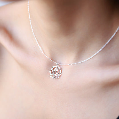 Heart Chakra Necklace, Anahata Yoga Jewelry • Handmade Hindu Wedding Gift • 925 Sterling Silver Seven Chakras Symbols by NecklaceDreamWorld - silvergoldandrose