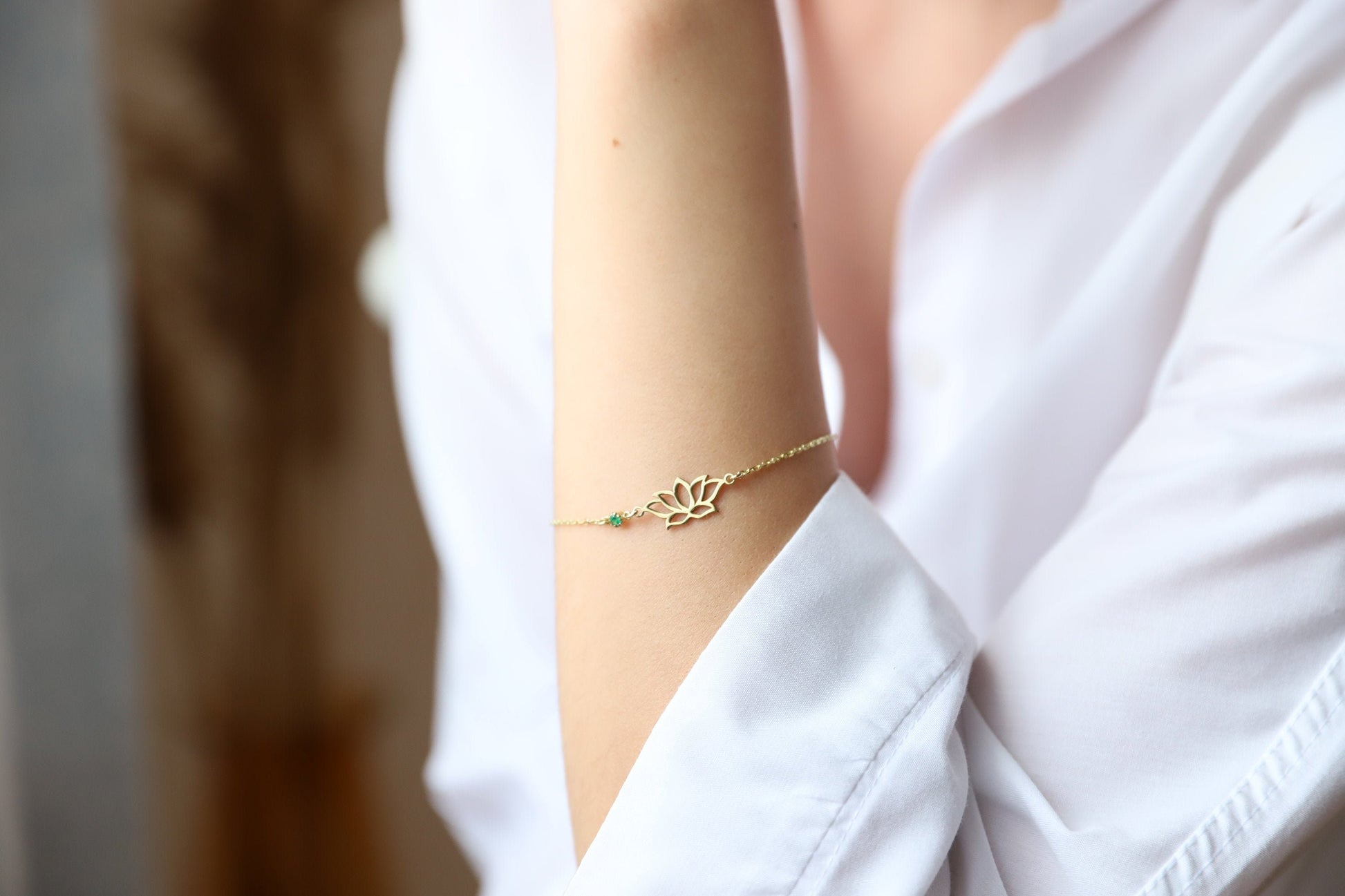 Dainty Gold Friendship Lotus Flower Bracelet, Birthstone-Gemstone add on, Couples Silver, Gold and Rose Gold Jewelry by NecklaceDreamWorld - silvergoldandrose