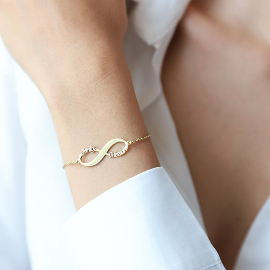 Handmade Women Infinity Bracelet with Names Personalized, Custom Silver Ankle Jewelry by NecklaceDreamWorld - silvergoldandrose