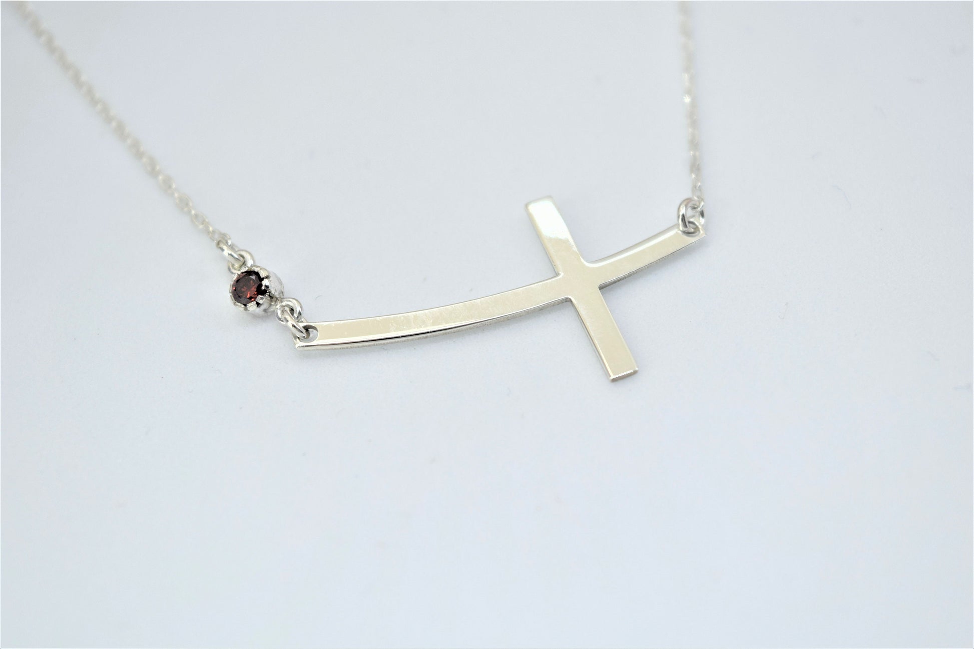 Sterling Silver Cross Necklace for  Women, Dainty Sideways Cross Necklace with Birthstone • Minimalist Cross Jewelry • Gift for Her - silvergoldandrose