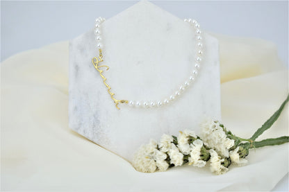 Personalized Pearl Name Necklaces for Women, Jewelry Handmade, Pearl Necklace with Name, Gifts for Women by silvergoldandrose
