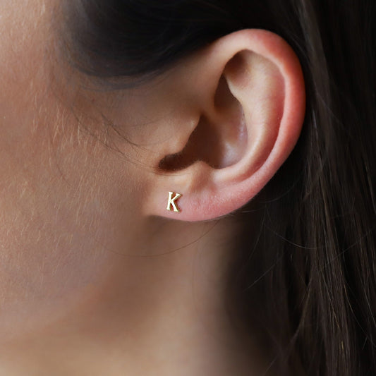 Custom Gold Initial Stud Earrings, Dainty Cute Silver Earring, Personalized Minimalist Earrings by NecklaceDreamWorld - silvergoldandrose