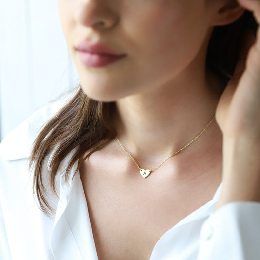 Handmade Layered Initial Heart Gold Choker Necklace, Personalized Initial Jewelry | Minimal Letter Necklace Silver - silvergoldandrose