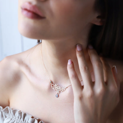 SilverGoldandRose Personalized Evil Eye Necklace with Custom Birthstones in Gold or Silver