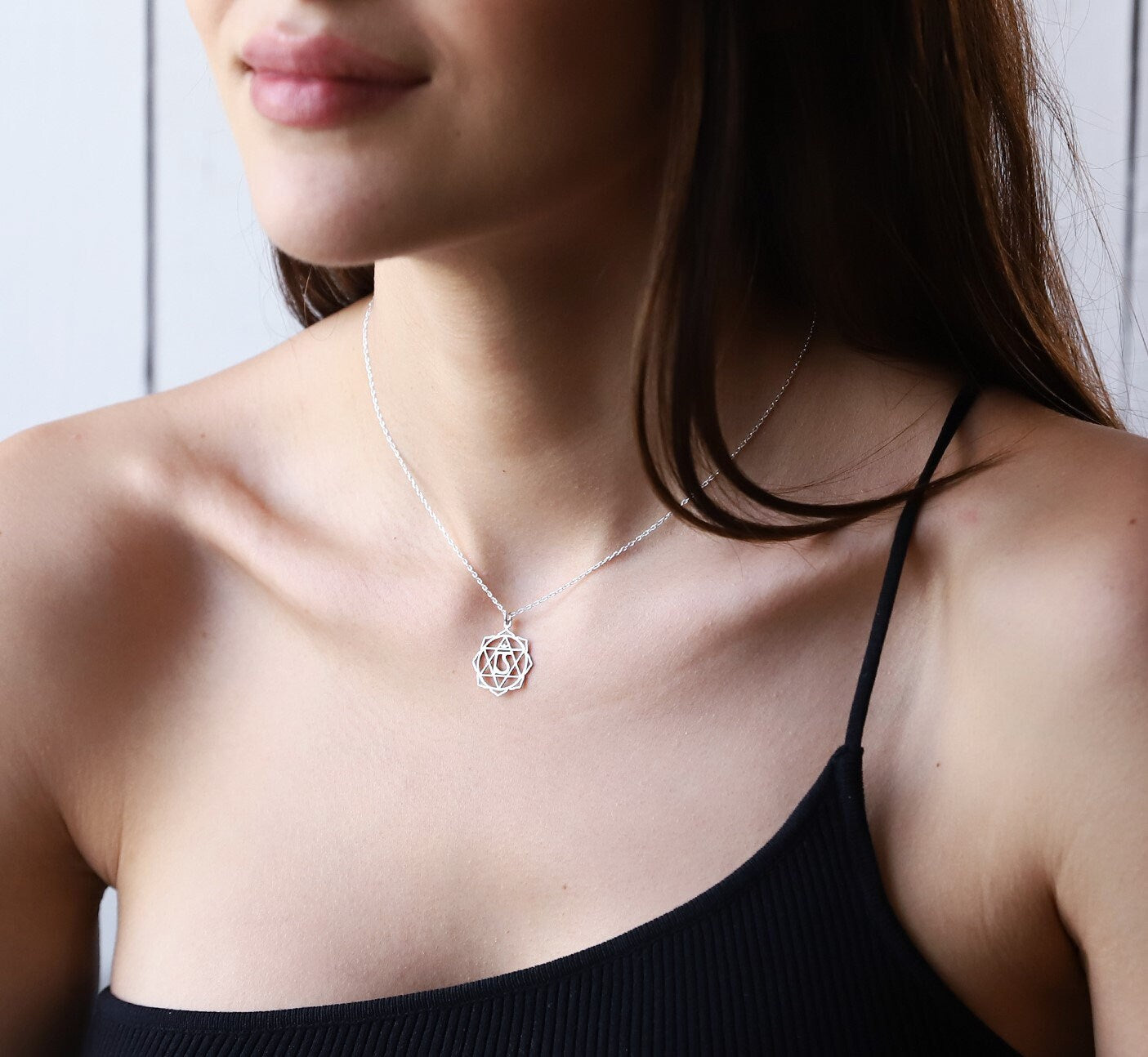 Heart Chakra Necklace, Anahata Yoga Jewelry • Handmade Hindu Wedding Gift • 925 Sterling Silver Seven Chakras Symbols by NecklaceDreamWorld - silvergoldandrose