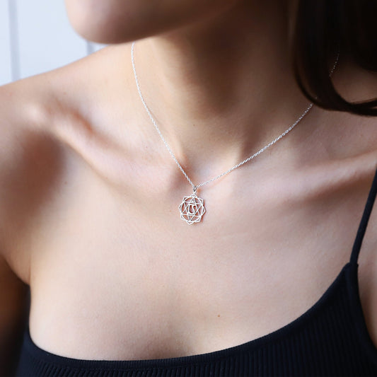 Heart Chakra Necklace, Anahata Yoga Jewelry • Handmade Hindu Wedding Gift • 925 Sterling Silver Seven Chakras Symbols by NecklaceDreamWorld - silvergoldandrose