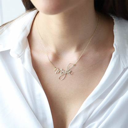 Calligraph Font Custom Name Necklace Gold, Script Cute Minimalist Font Jewelry with Birthstone add on - silvergoldandrose