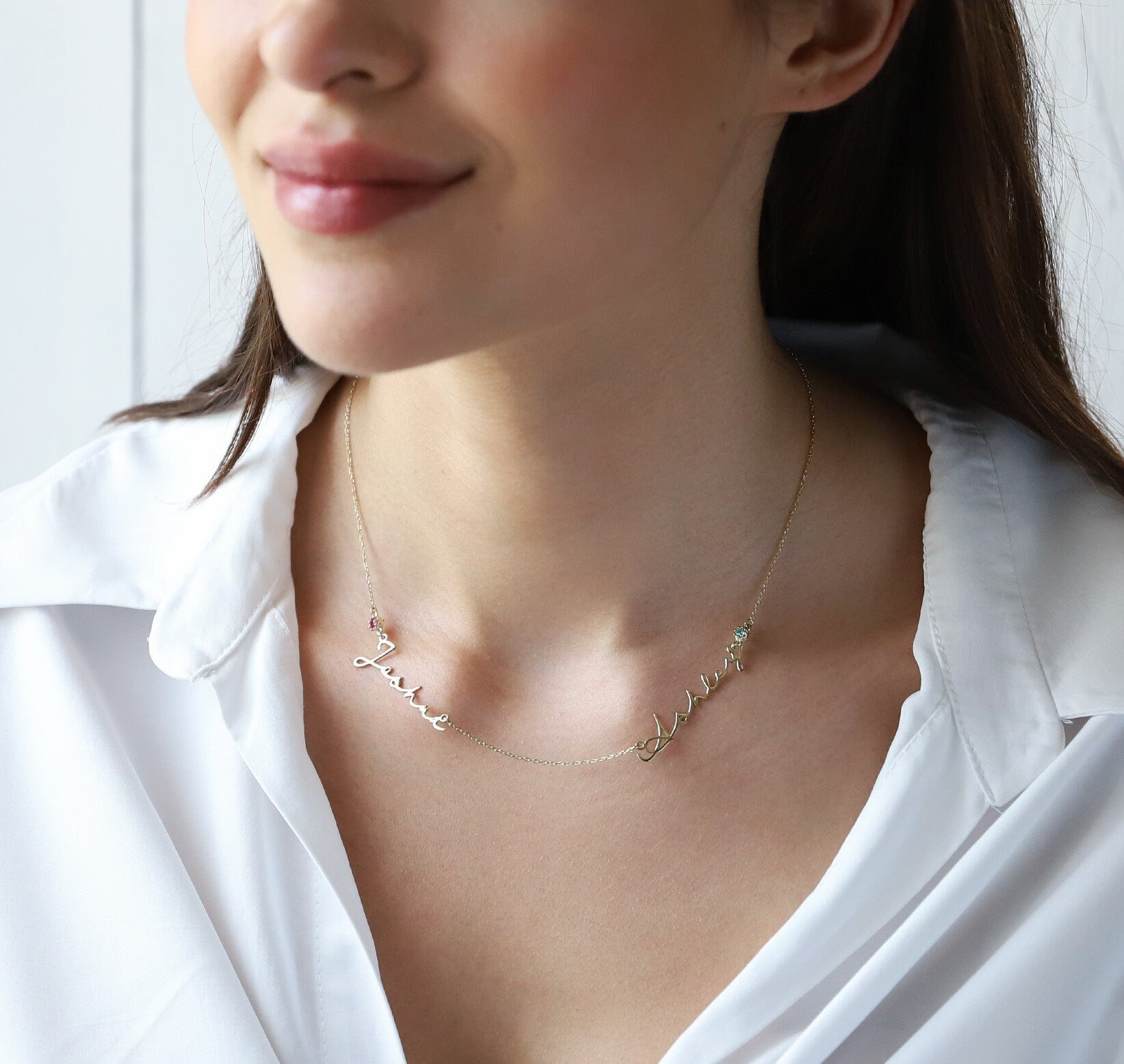 Personalized Two Name Necklace Gold, Silver, Rose Gold • Jewelry with Diamond, Birthstones and Gemstones - silvergoldandrose