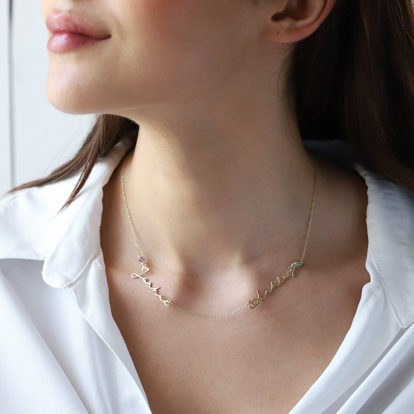 Personalized Two Name Necklace Gold, Silver, Rose Gold • Jewelry with Diamond, Birthstones and Gemstones - silvergoldandrose