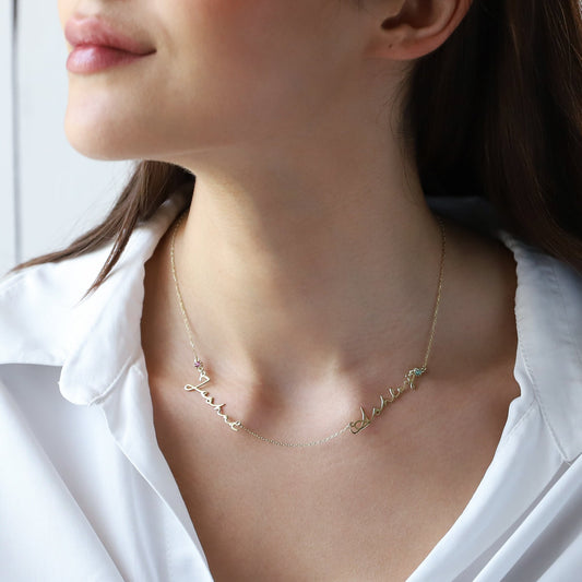 Personalized Two Name Necklace Gold, Silver, Rose Gold • Jewelry with Diamond, Birthstones and Gemstones - silvergoldandrose