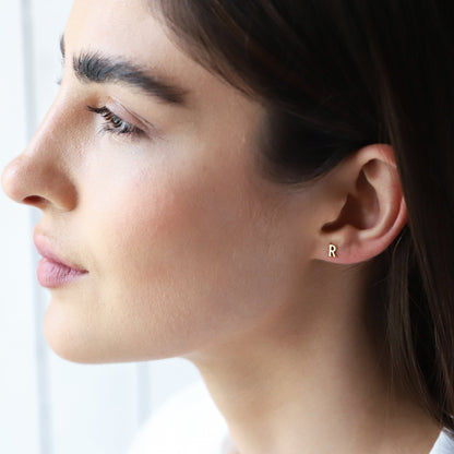 Custom Gold Initial Stud Earrings, Dainty Cute Silver Earring, Personalized Minimalist Earrings by NecklaceDreamWorld - silvergoldandrose