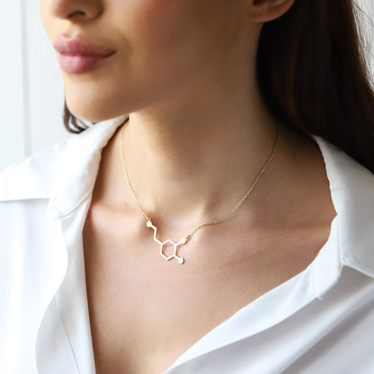 Dopamine Molecule Necklace • Happiness Jewelry • 925 Sterling Silver Necklace • Dopamine Symbol Necklace • Chemistry Gift • Science Jewelry - silvergoldandrose