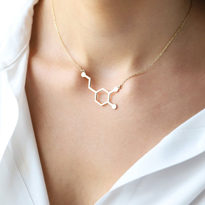 Dopamine Molecule Necklace • Happiness Jewelry • 925 Sterling Silver Necklace • Dopamine Symbol Necklace • Chemistry Gift • Science Jewelry - silvergoldandrose