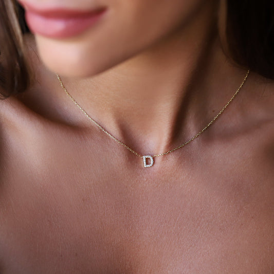 Custom Dainty Pave Letter Necklace with CZ Diamonds, Handmade Tiny Cute Initial Necklace • Personalized Minimal Jewelry - silvergoldandrose