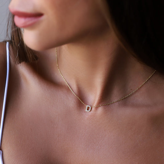 Custom Dainty Pave Letter Necklace with CZ Diamonds, Handmade Tiny Cute Initial Necklace • Personalized Minimal Jewelry - silvergoldandrose