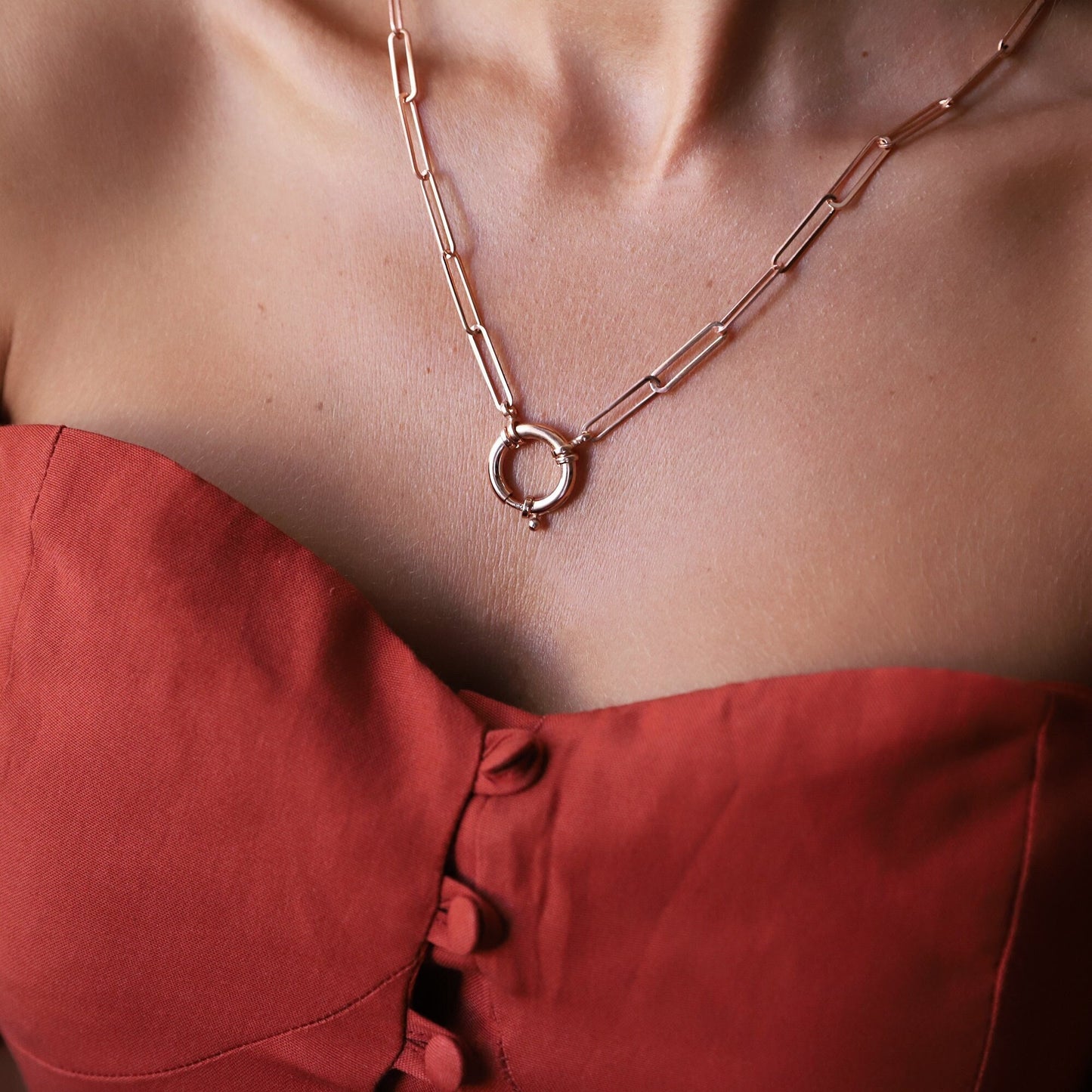 Paperclip Chain Necklace • Gold Link Chain Necklace • Sailor Lock Layering Chain Necklace, Handmade Jewelry