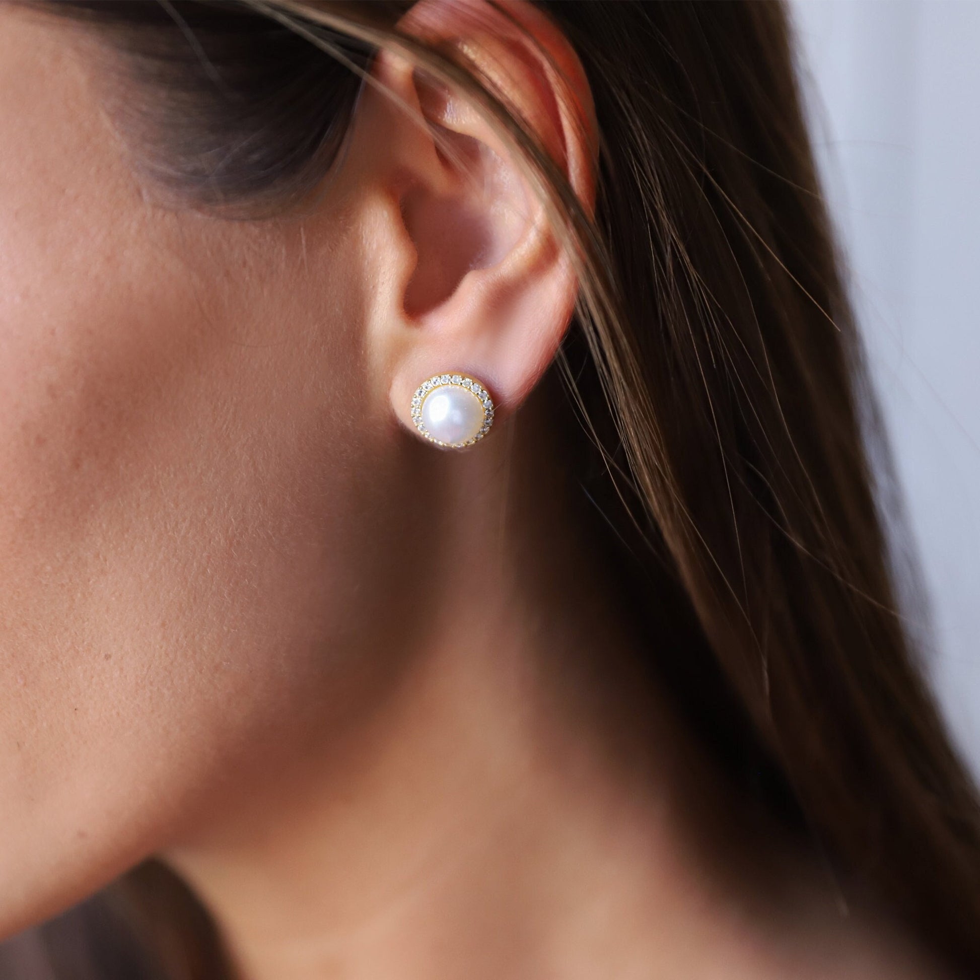 Pave Earrings Studs, Pearl Earrings Silver, Pave Diamond Earrings, Cubic Zirconia Earrings Wedding White Pearl Earrings, Bridesmaid Earrings - silvergoldandrose